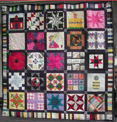 25th anniversary quilt variety of blocks, color, and fabric